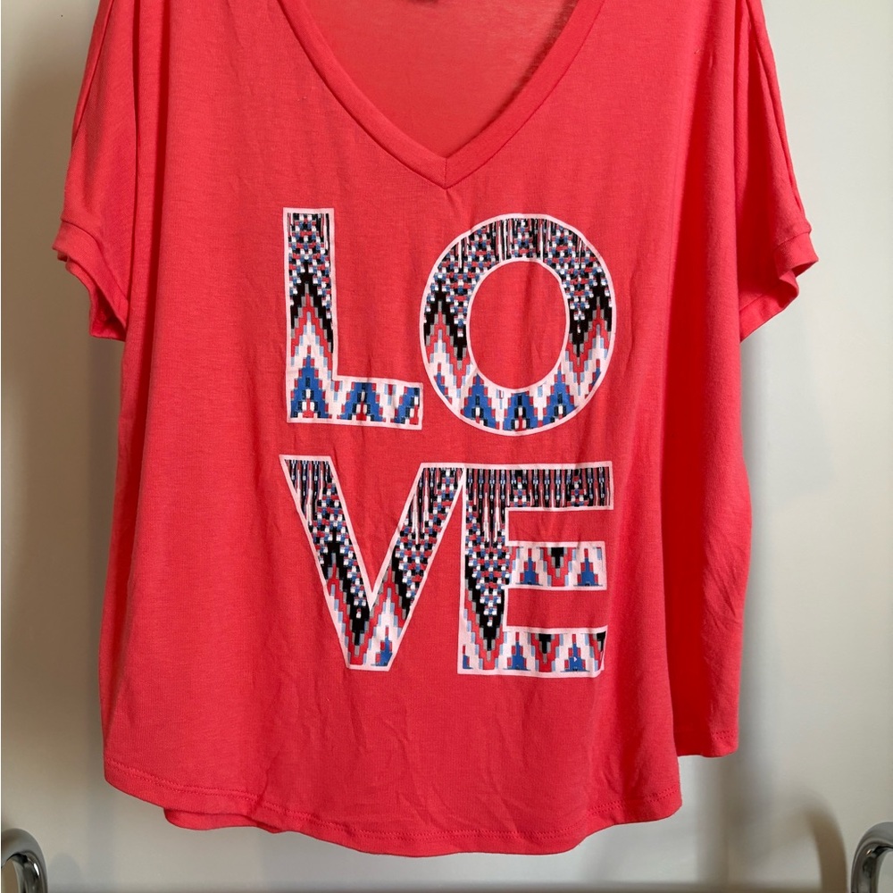 Rocker Girl Coral V-Neck Love Graphic Tee